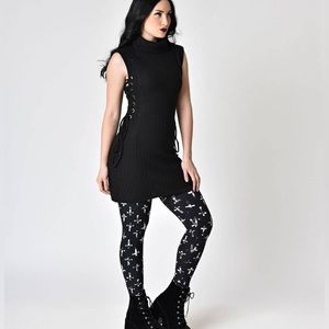 Unique Vintage Jawbreaker Black Cotton Knit Turtleneck Lace Up Sweater Dress